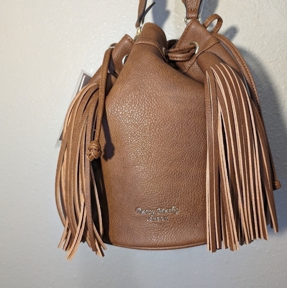 NWT Darcy Marks London Bucket Bag with fringe and braided handle Brown - Picture 2 of 12